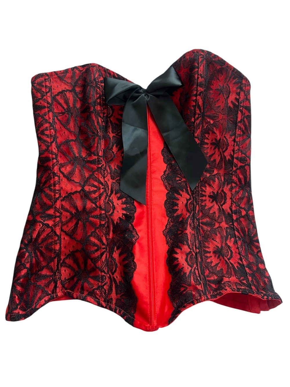 Frederick’s of Hollywood Red and Black Lace Corset Medium